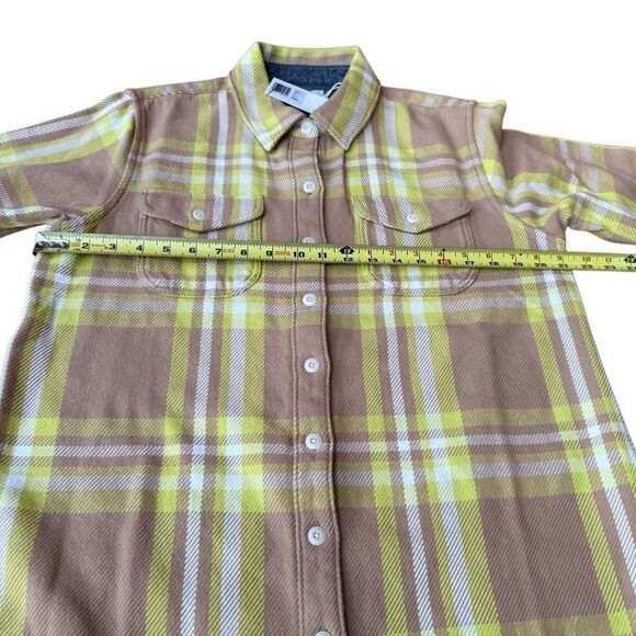 OUTERKNOWN Blanket Shirt Medium Flannel Plaid Beige Yellow Tunic Dress NEW $168 - Picture 7 of 7